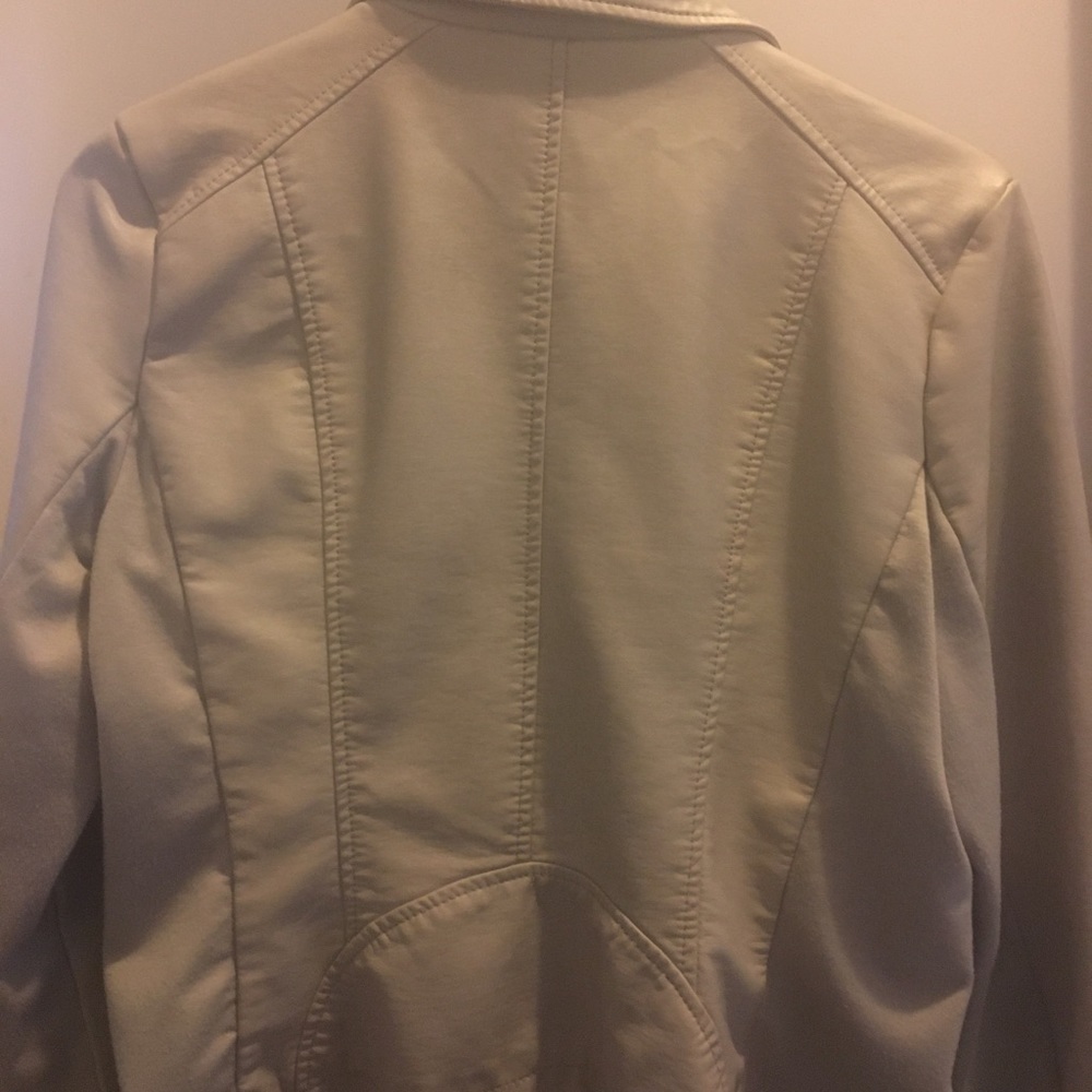 Creme Faux Leather Jacket